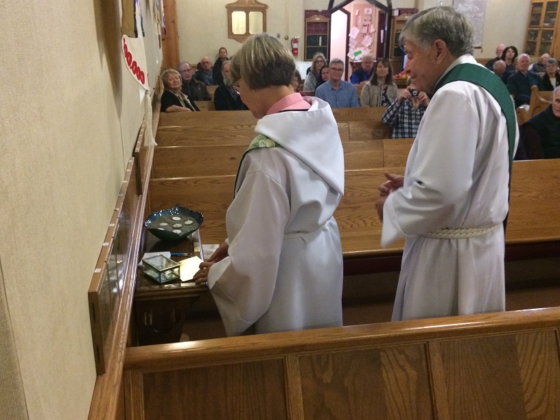 Prayer Table being dedicated to Ruth Ann (Sanny) Blakney for her many years of dedication to St. Luke's Annual Variety Show, October 7, 2018.